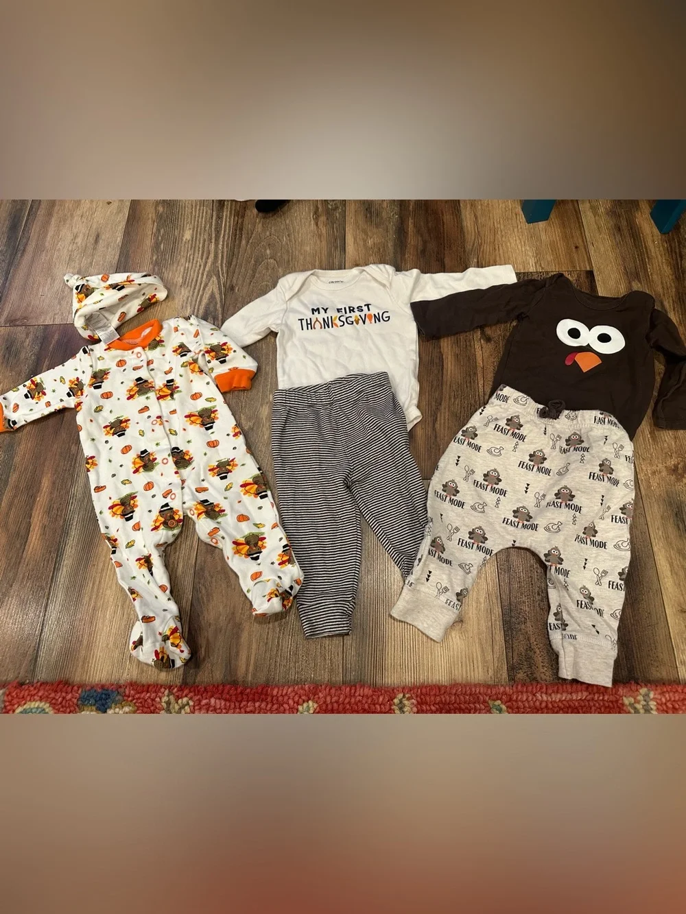 Baby Boy First Thanksgiving Lot Pajamas Outfits 3-6 month Turkey Holiday set
